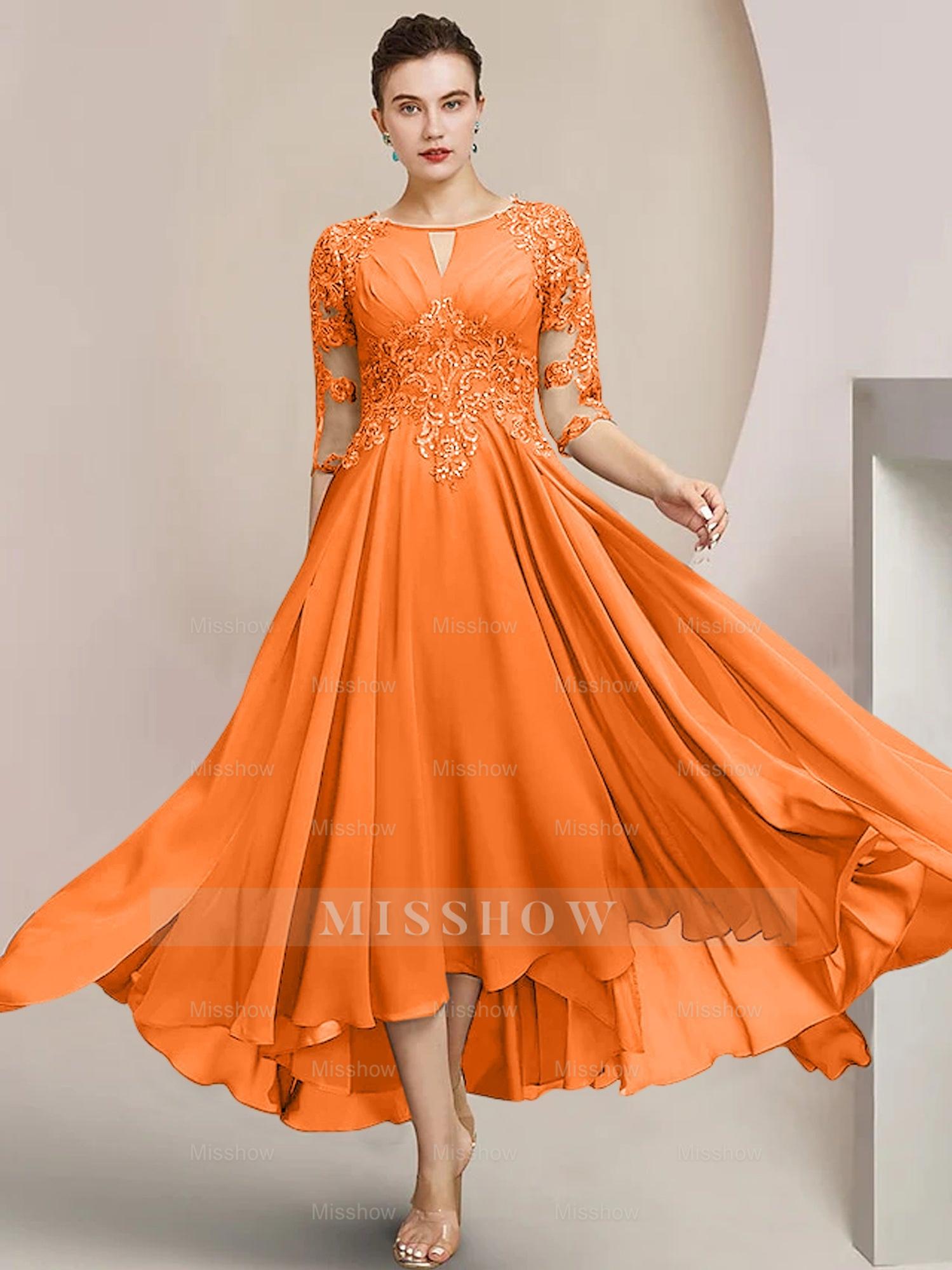 Scoop Neck Tea-Length A-Line Mother of the Bride Princess Dress