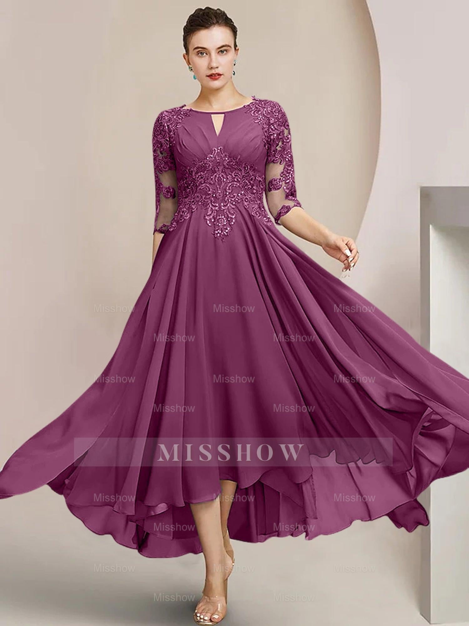 Scoop Neck Tea-Length A-Line Mother of the Bride Princess Dress