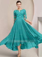 Scoop Neck Tea-Length A-Line Mother of the Bride Princess Dress