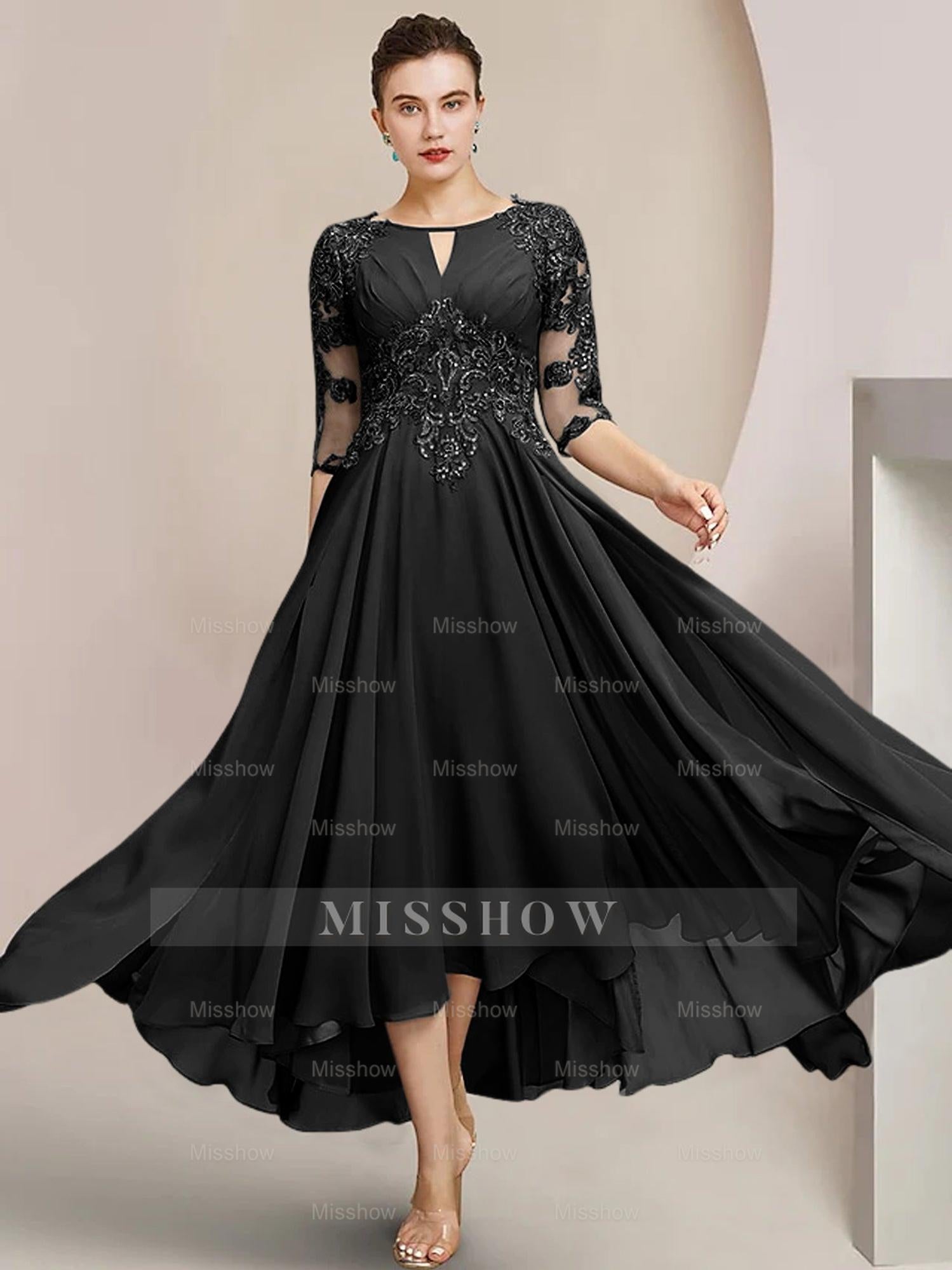 Scoop Neck Tea-Length A-Line Mother of the Bride Princess Dress