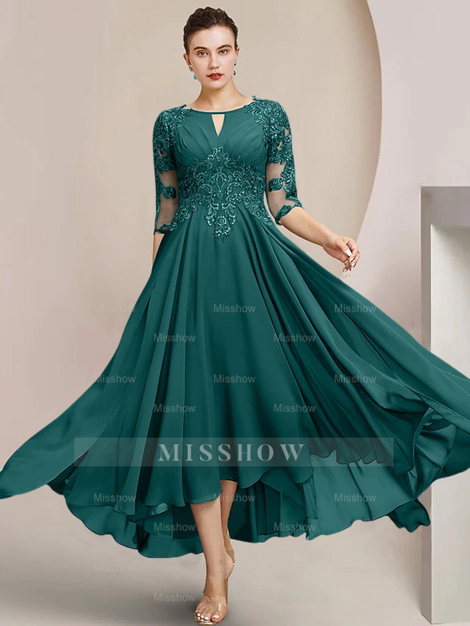 Scoop Neck Tea-Length A-Line Mother of the Bride Princess Dress