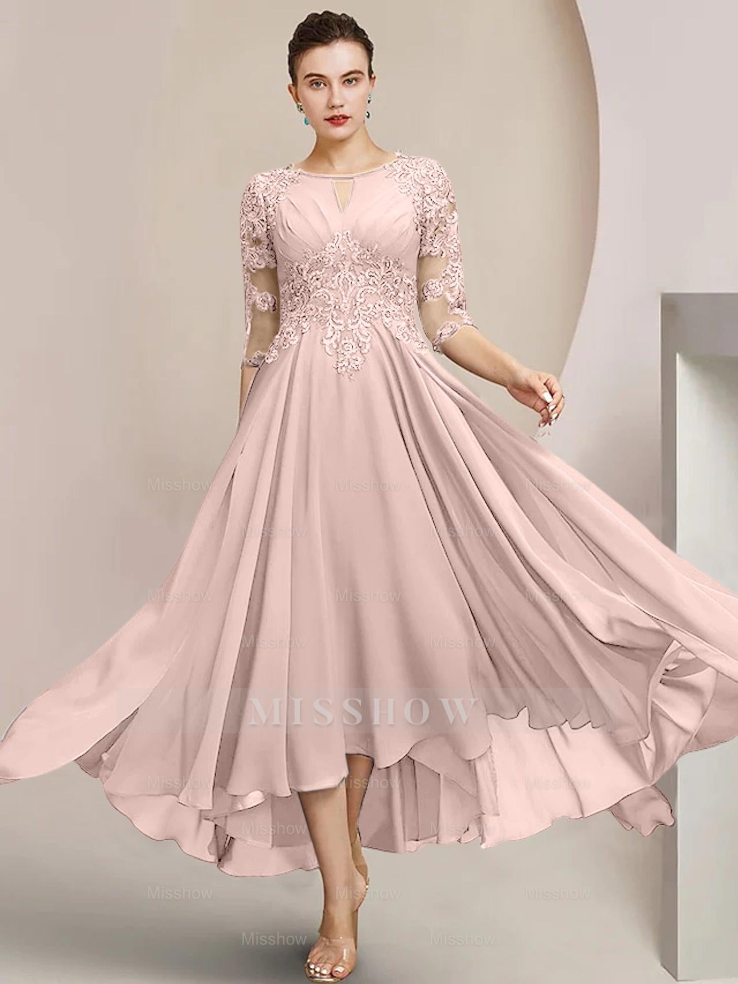 Scoop Neck Tea-Length A-Line Mother of the Bride Princess Dress
