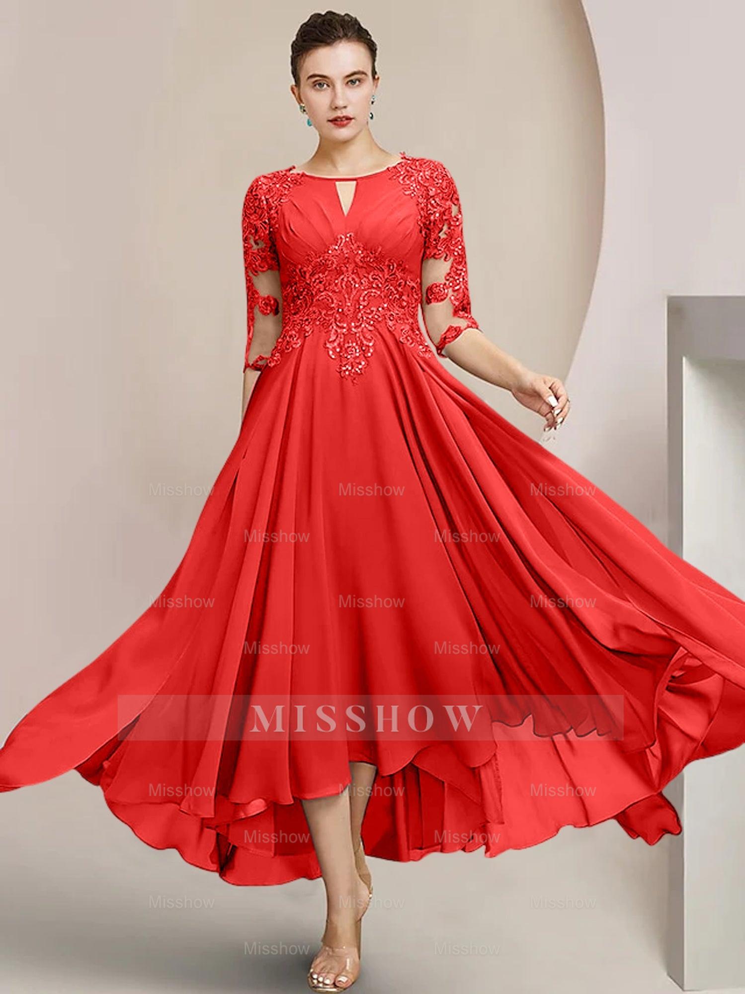 Scoop Neck Tea-Length A-Line Mother of the Bride Princess Dress