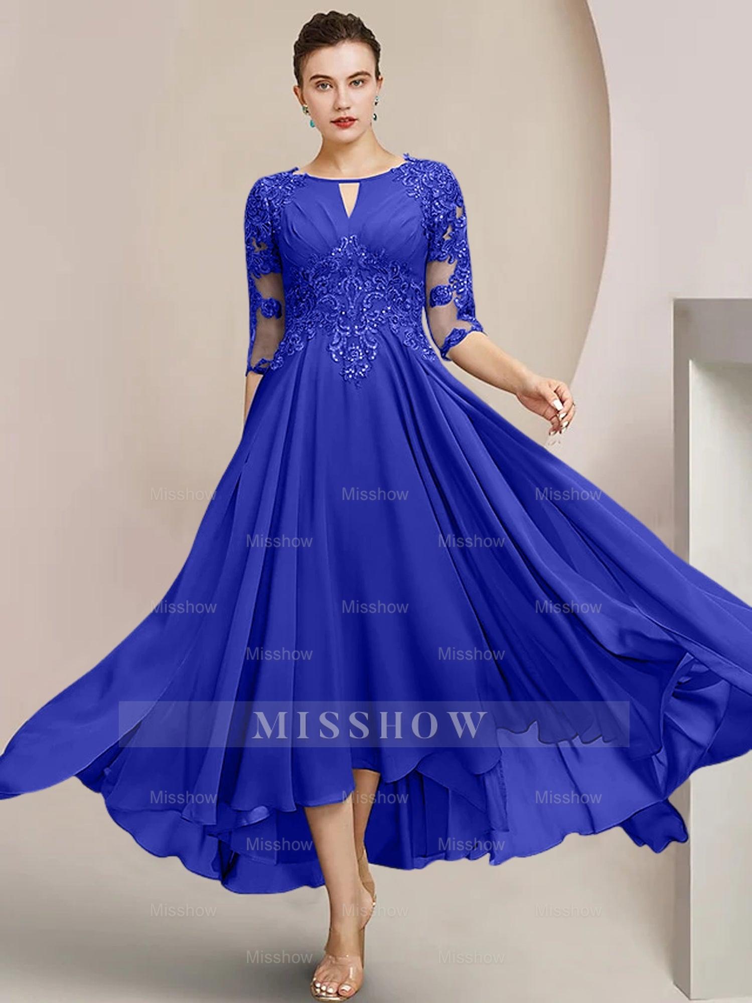 Scoop Neck Tea-Length A-Line Mother of the Bride Princess Dress