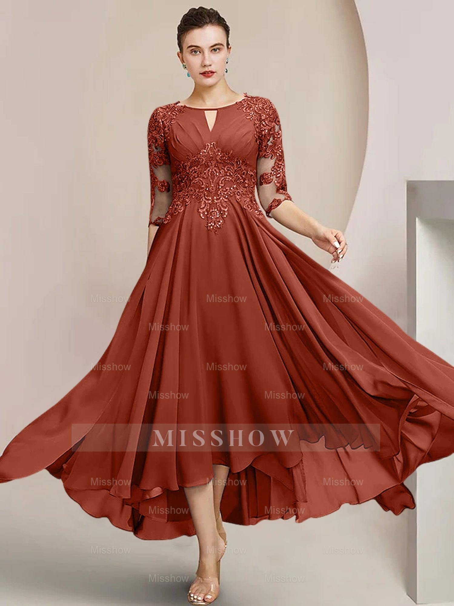 Scoop Neck Tea-Length A-Line Mother of the Bride Princess Dress