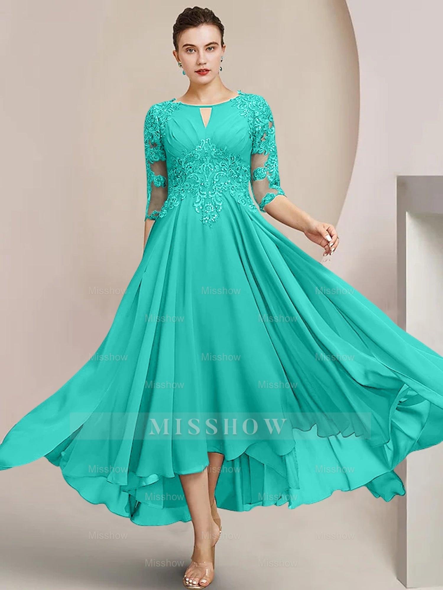 Scoop Neck Tea-Length A-Line Mother of the Bride Princess Dress