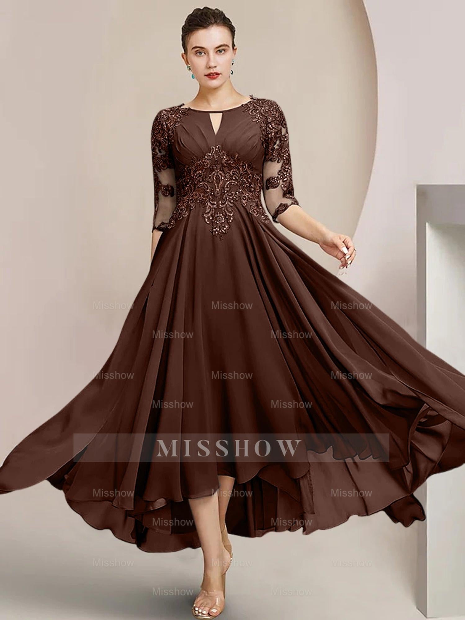 Scoop Neck Tea-Length A-Line Mother of the Bride Princess Dress