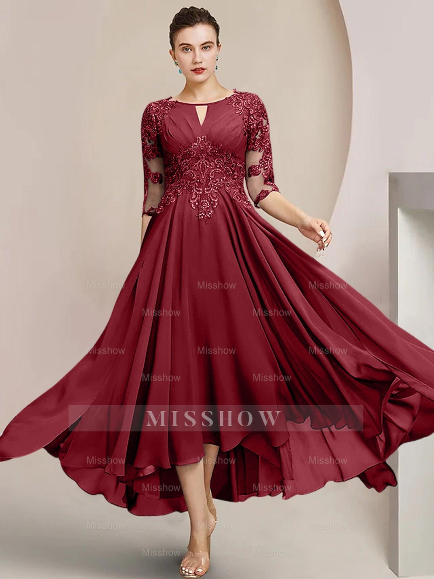 Scoop Neck Tea-Length A-Line Mother of the Bride Princess Dress