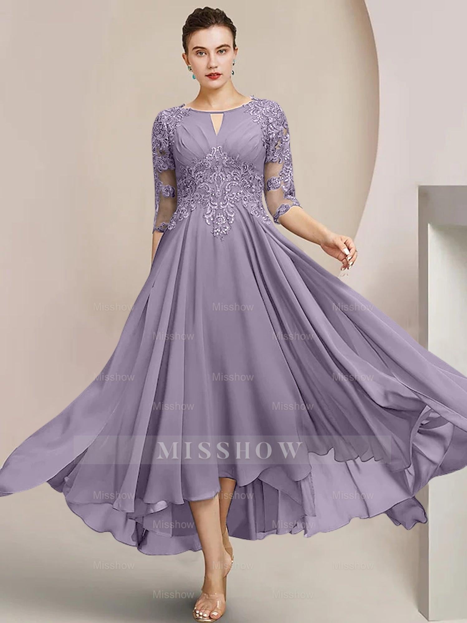 Scoop Neck Tea-Length A-Line Mother of the Bride Princess Dress