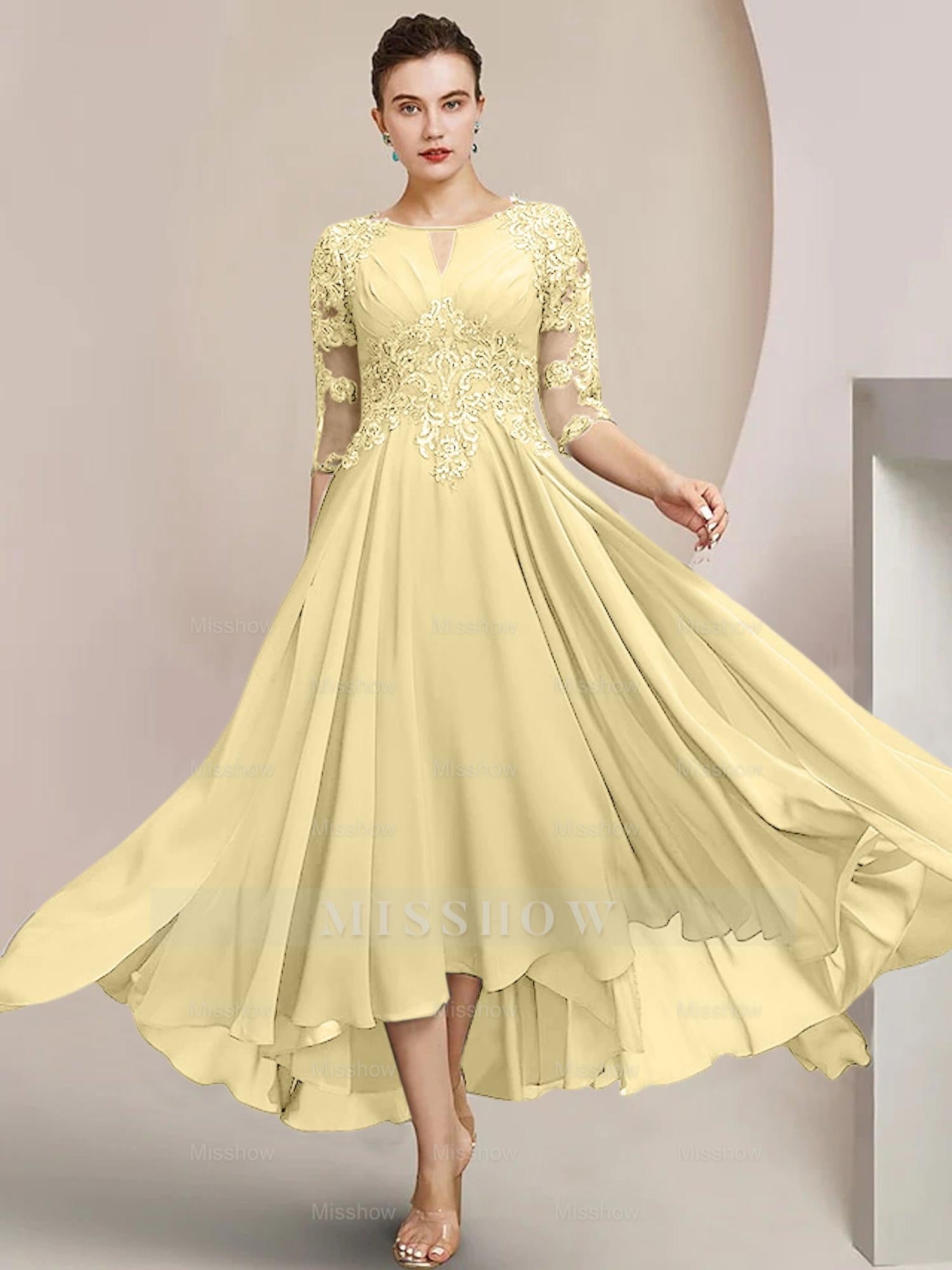 Scoop Neck Tea-Length A-Line Mother of the Bride Princess Dress
