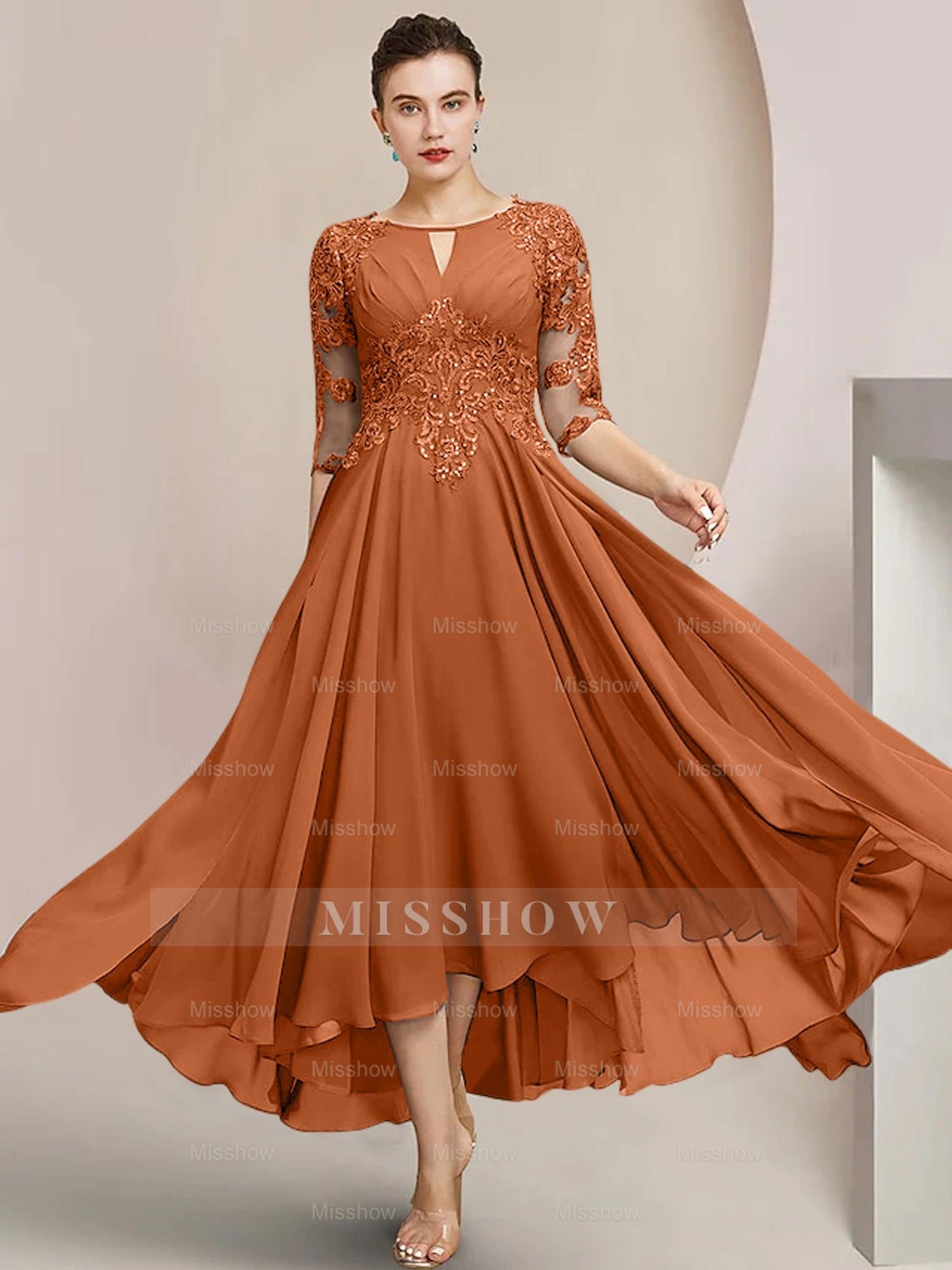 Scoop Neck Tea-Length A-Line Mother of the Bride Princess Dress