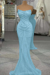 Sequin Strapless Sleeveless Long Mermaid Formal Dress With Pleated