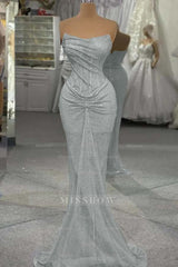 Sequin Strapless Sleeveless Long Mermaid Formal Dress With Pleated