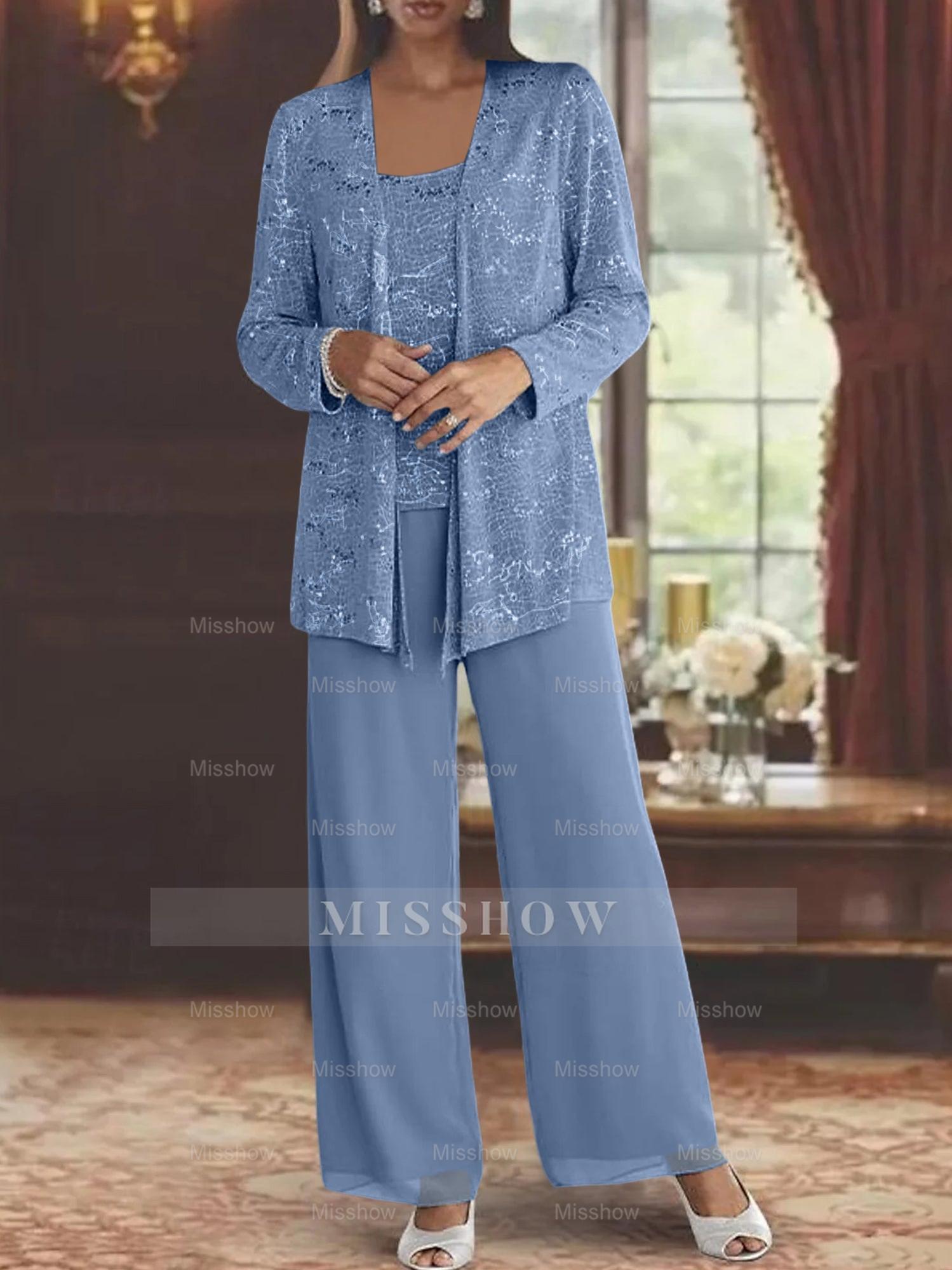 Sequined Chiffon Pantsuits for the Mother of the Bride with Jacket