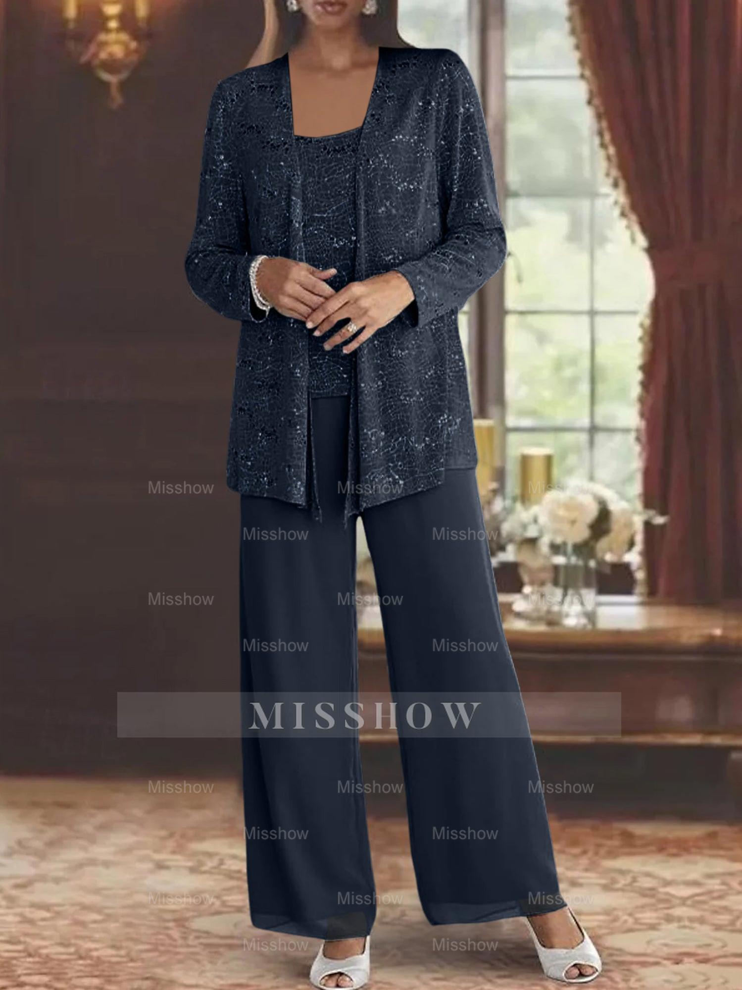Sequined Chiffon Pantsuits for the Mother of the Bride with Jacket