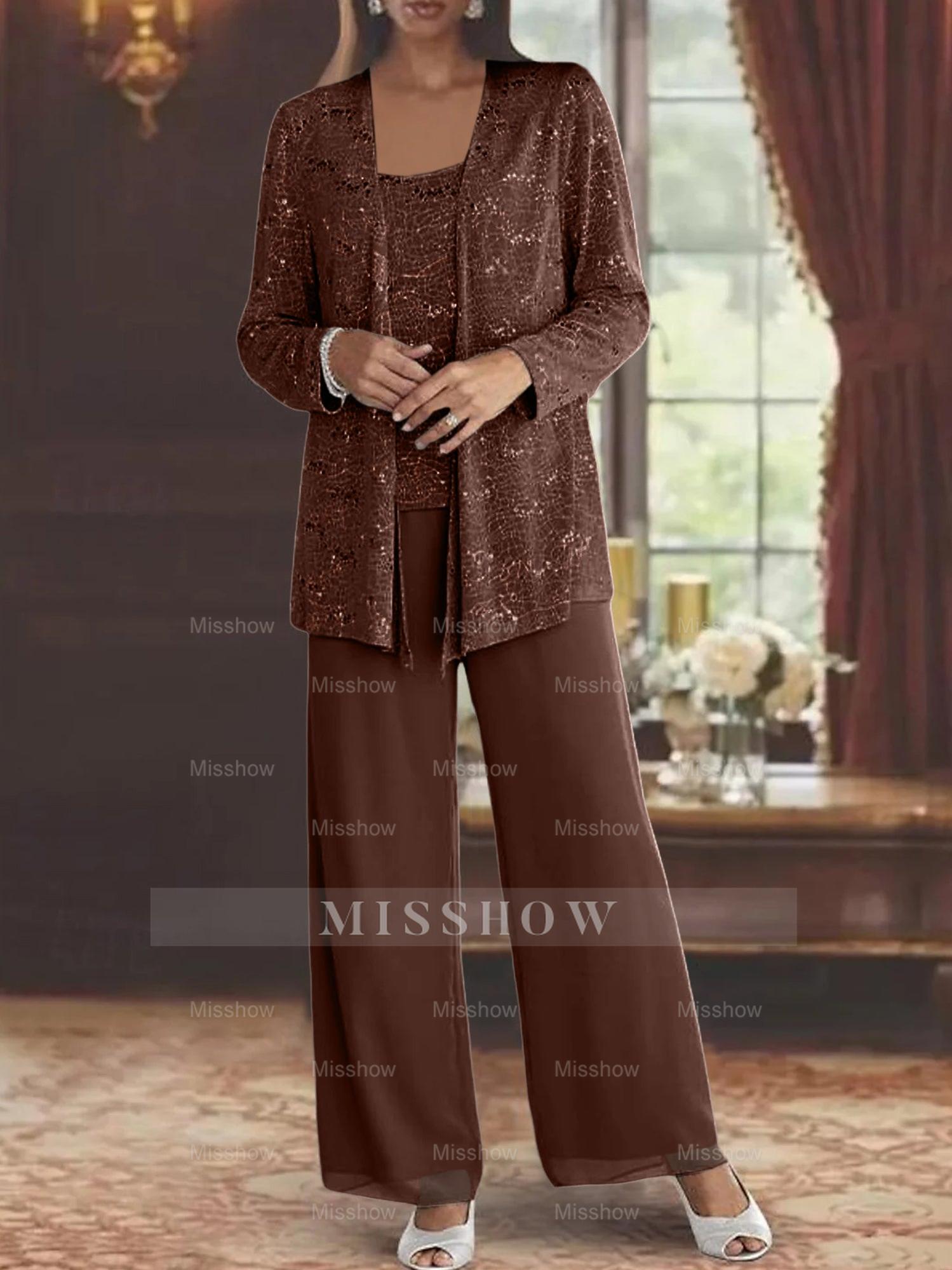 Sequined Chiffon Pantsuits for the Mother of the Bride with Jacket