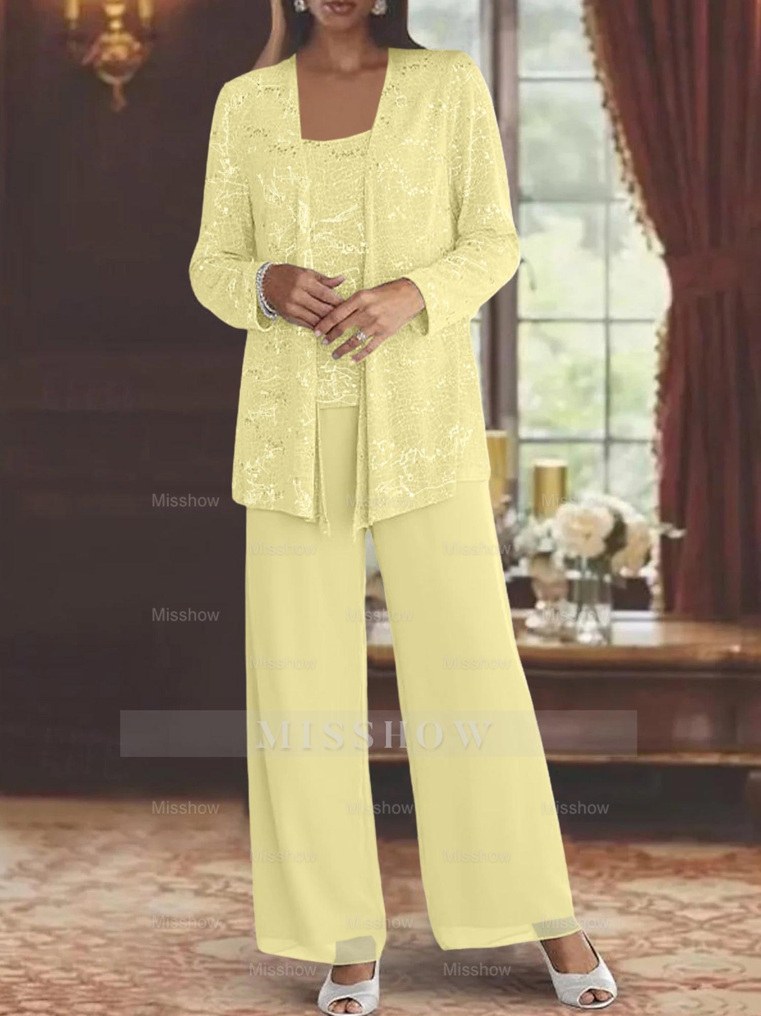 Sequined Chiffon Pantsuits for the Mother of the Bride with Jacket