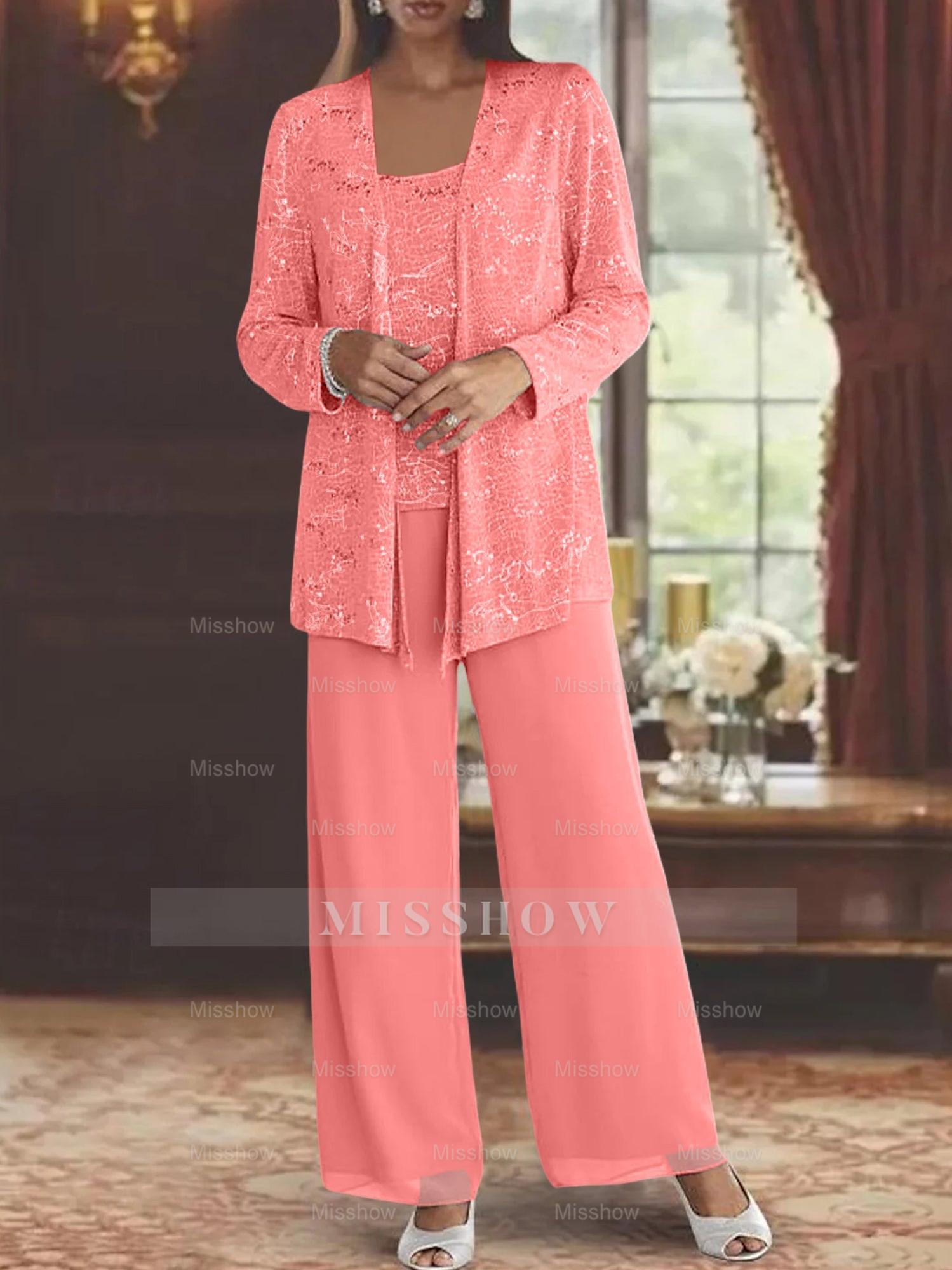 Sequined Chiffon Pantsuits for the Mother of the Bride with Jacket