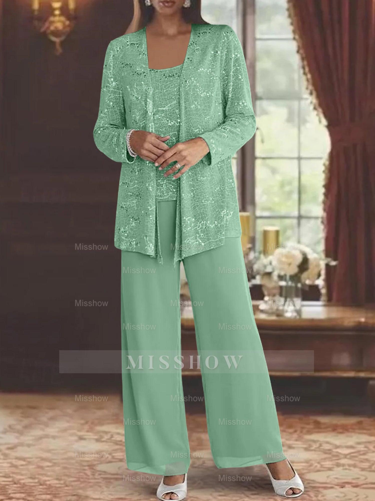 Sequined Chiffon Pantsuits for the Mother of the Bride with Jacket