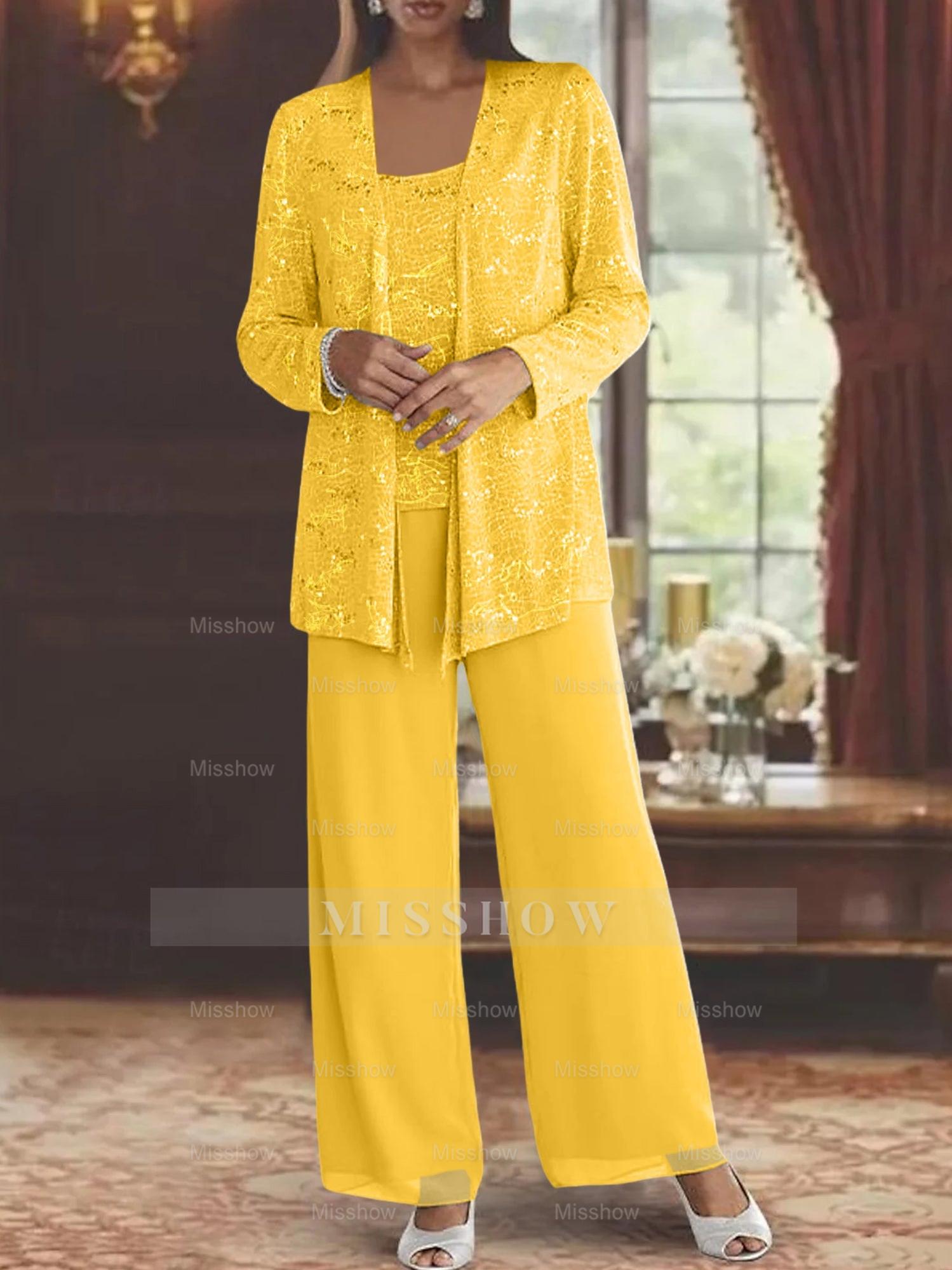 Sequined Chiffon Pantsuits for the Mother of the Bride with Jacket