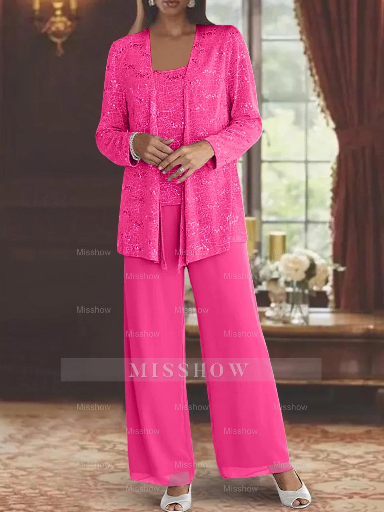 Sequined Chiffon Pantsuits for the Mother of the Bride with Jacket