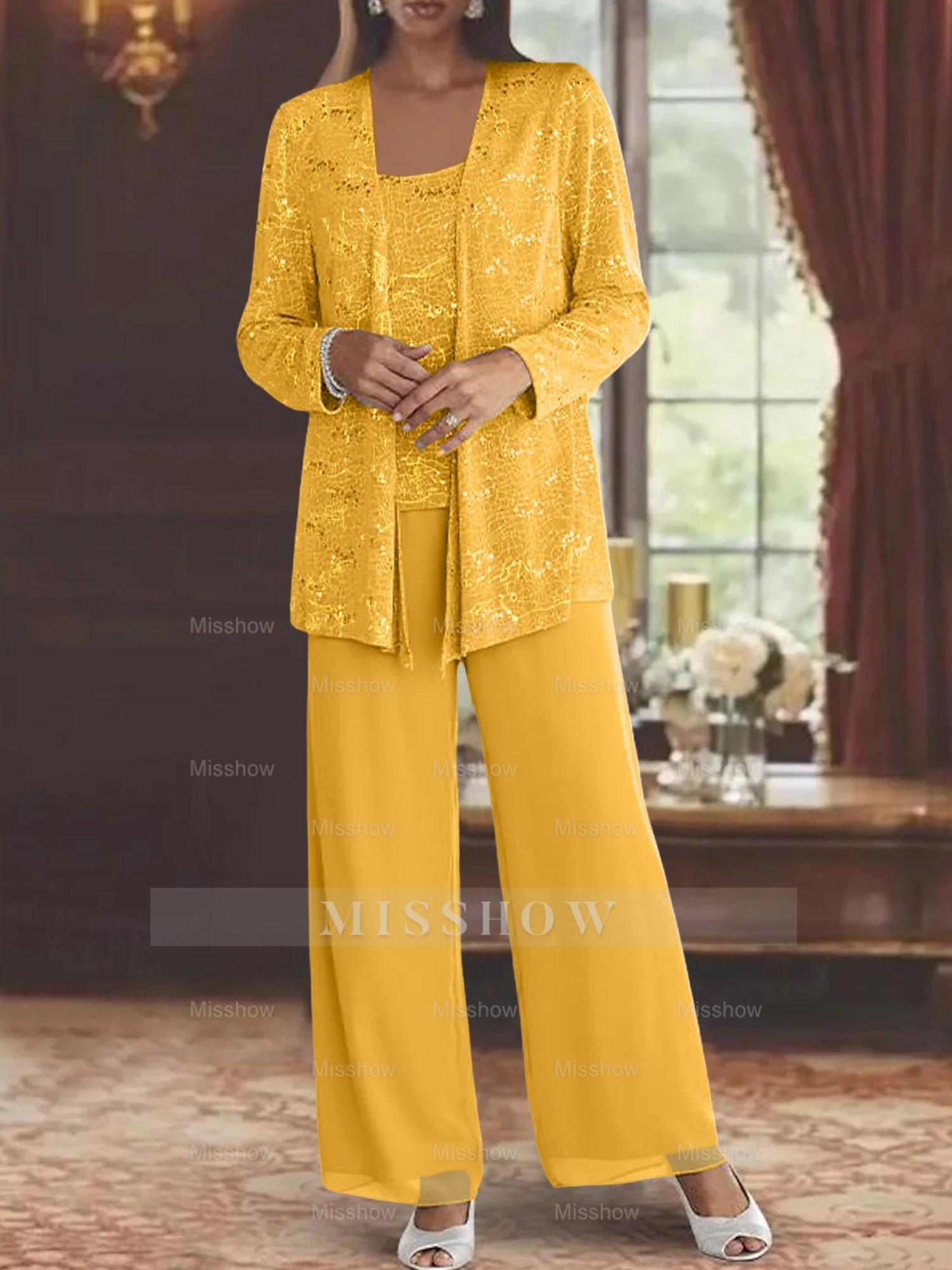 Sequined Chiffon Pantsuits for the Mother of the Bride with Jacket