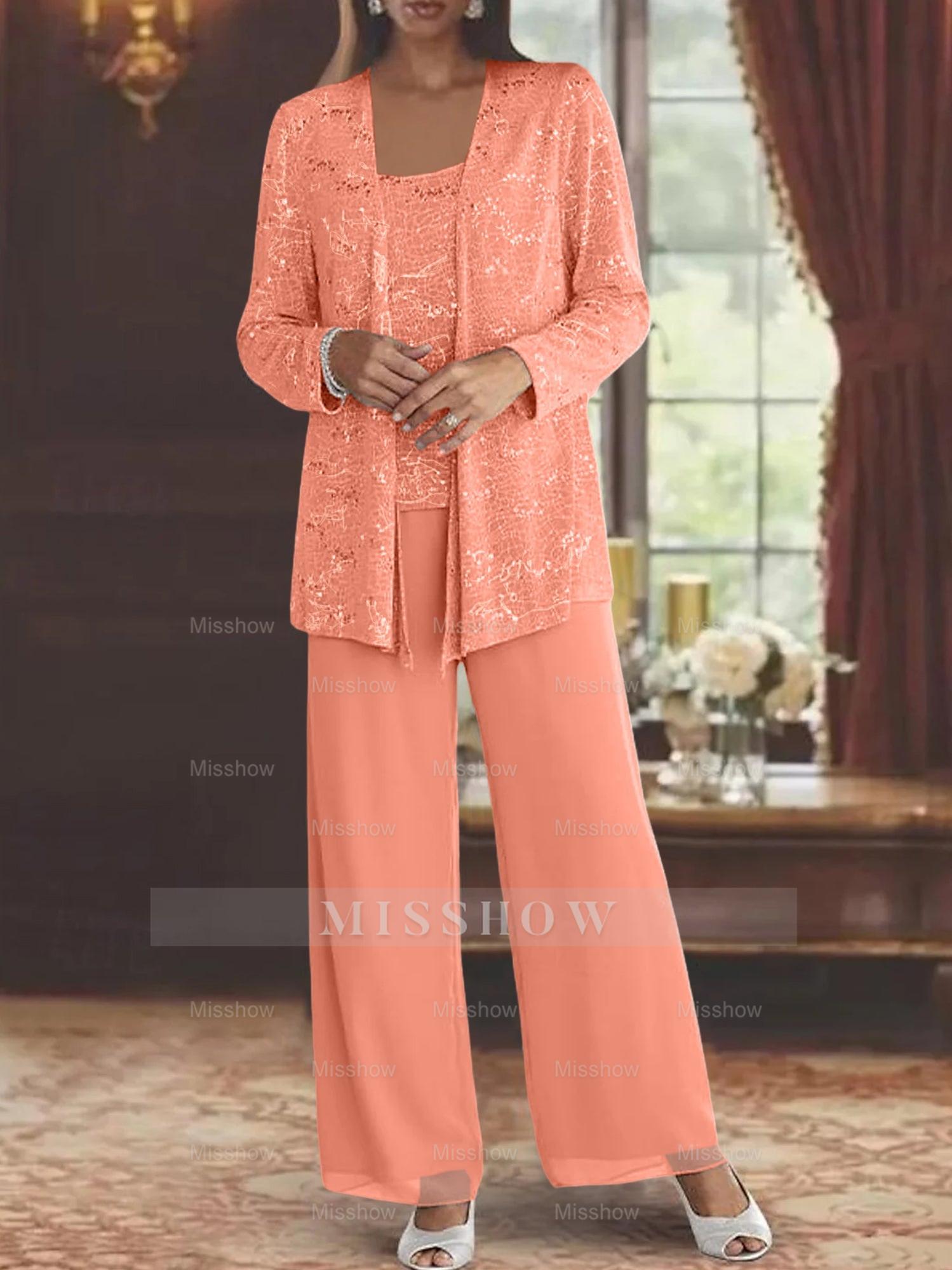 Sequined Chiffon Pantsuits for the Mother of the Bride with Jacket
