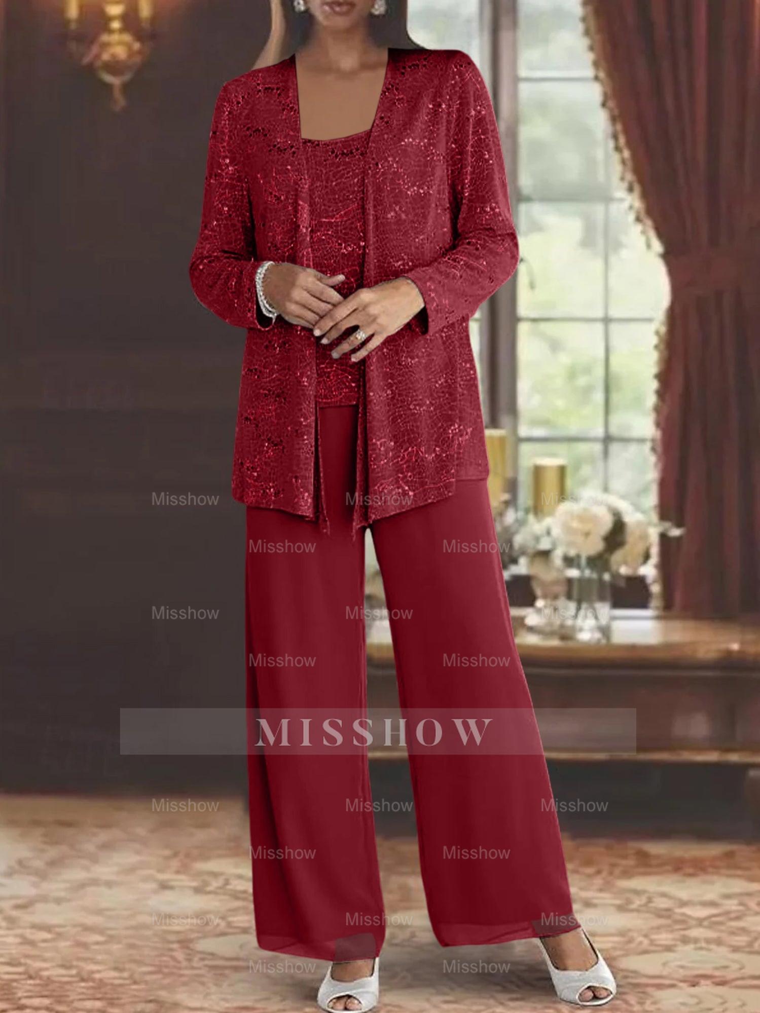 Sequined Chiffon Pantsuits for the Mother of the Bride with Jacket