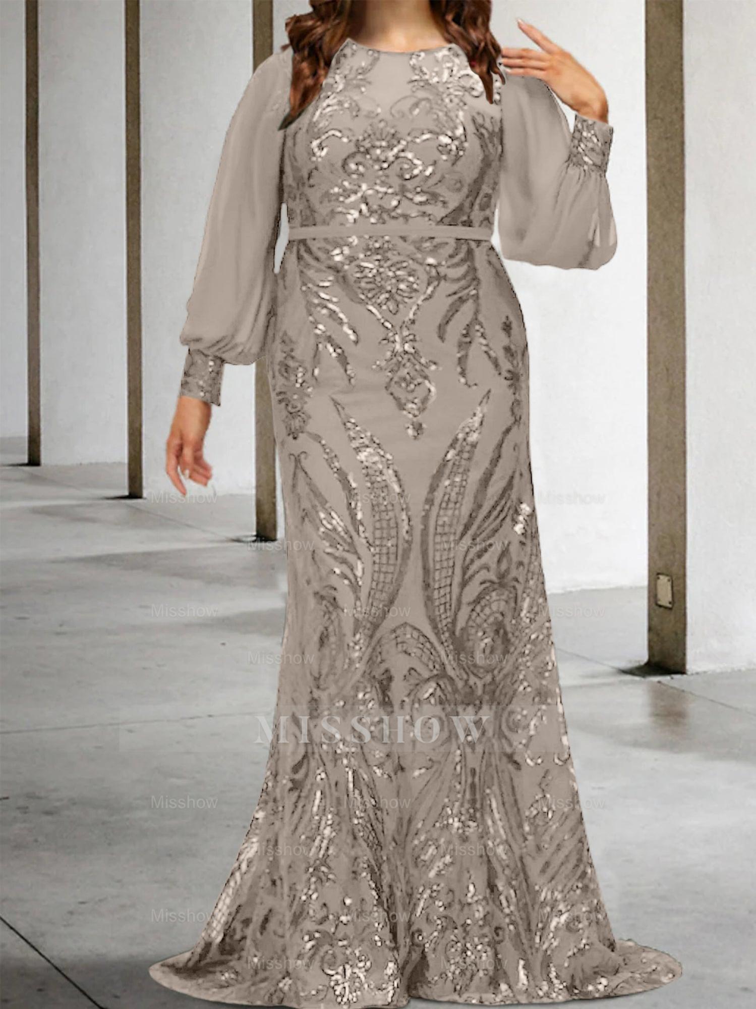 Sequined Mother of the Bride Sheath or Column Gowns