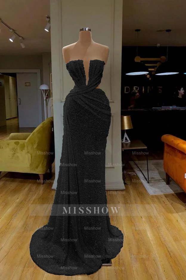 Sequins Sleeveless Gorgeous White Strapless Formal Dress With Pleated Online