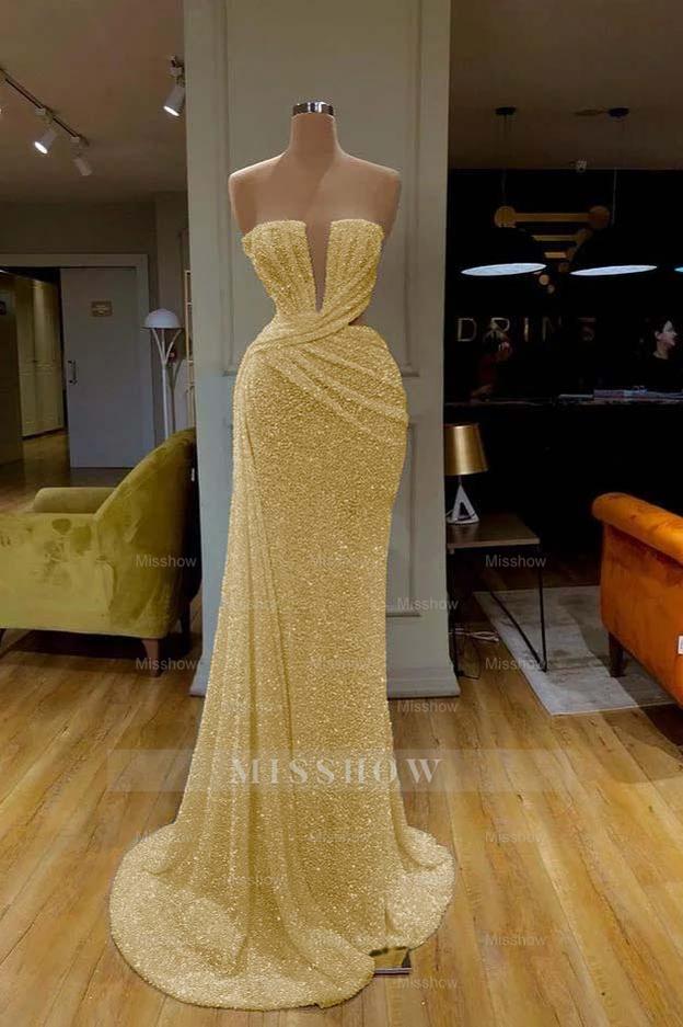 Sequins Sleeveless Gorgeous White Strapless Formal Dress With Pleated Online