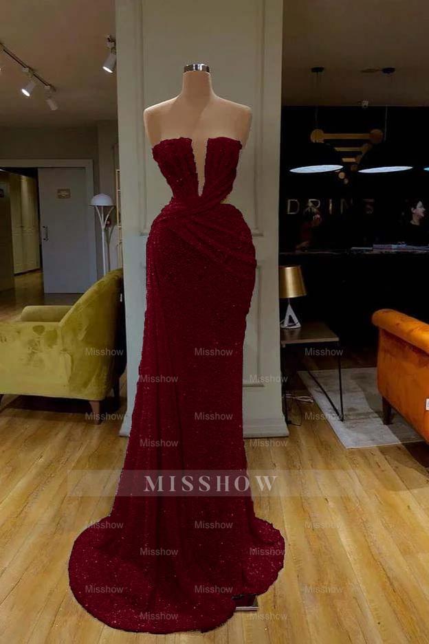 Sequins Sleeveless Gorgeous White Strapless Formal Dress With Pleated Online