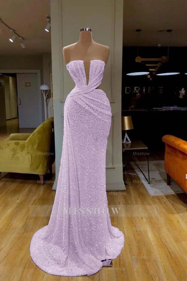 Sequins Sleeveless Gorgeous White Strapless Formal Dress With Pleated Online