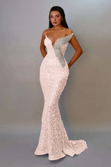 Sequins Strapless Sleeveless Long Mermaid Formal Dress With Pleated