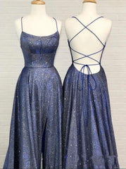 Sexy A-line Spaghetti Straps Ruffles Prom Evening Dresses with Slit