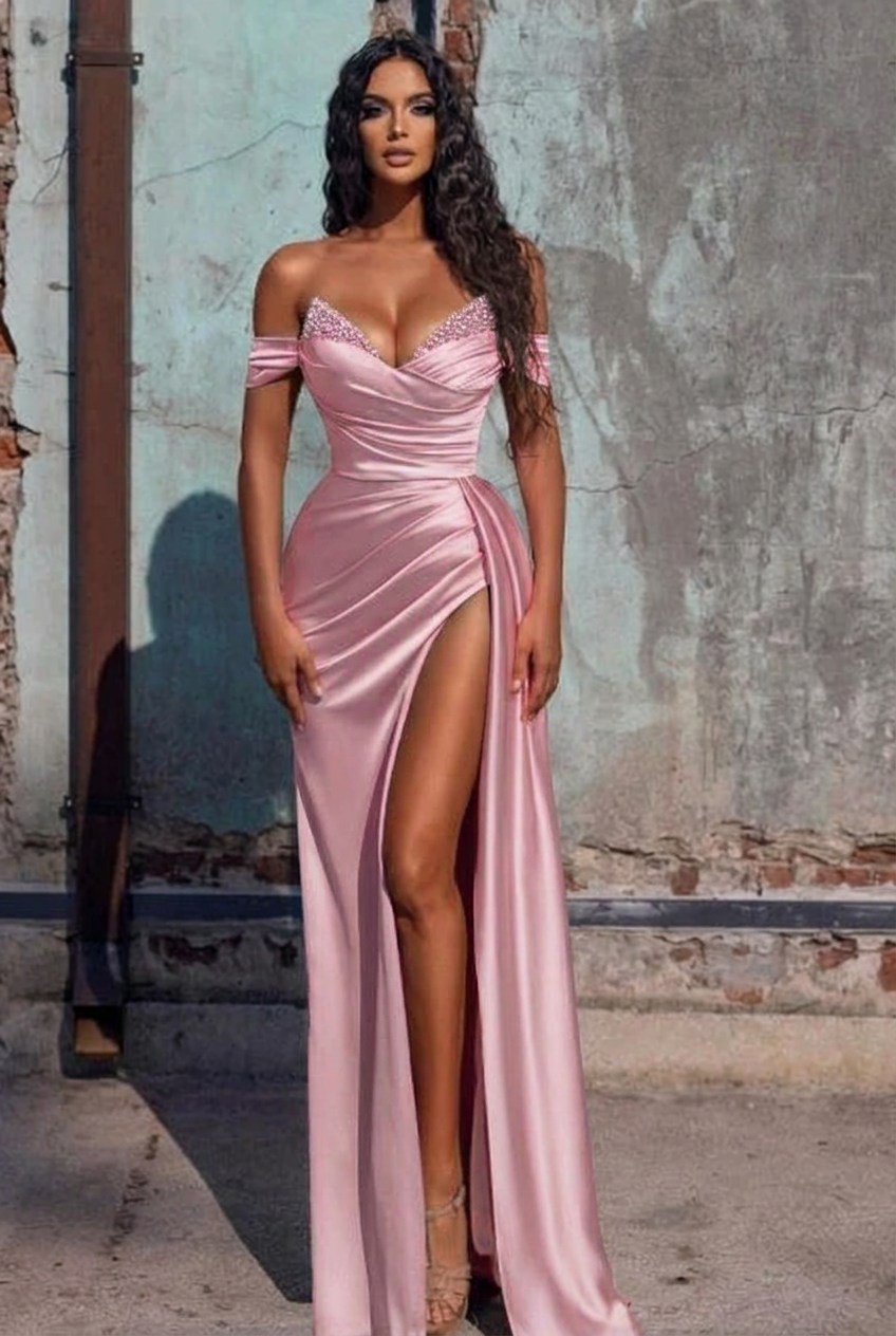 Candy pink off-the-shoulder ruffled mermaid prom dress