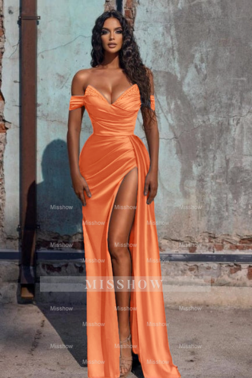 Sexy Blue Long Off-the-shoulder High Split Evening Dresses Sexy Blue Long Off-the-shoulder High Split Evening Dresses