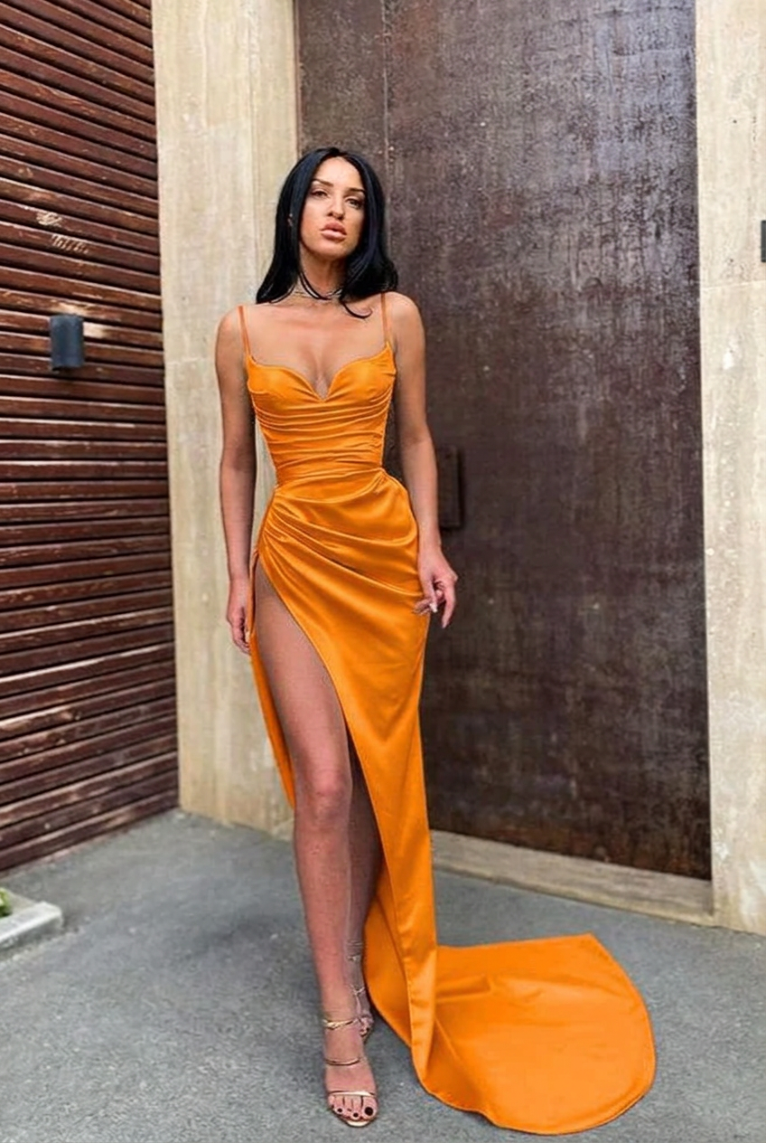 Orange sweetheart split-front mermaid prom dress