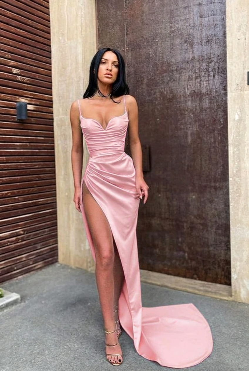 Blushing pink sweetheart split-front mermaid prom dress