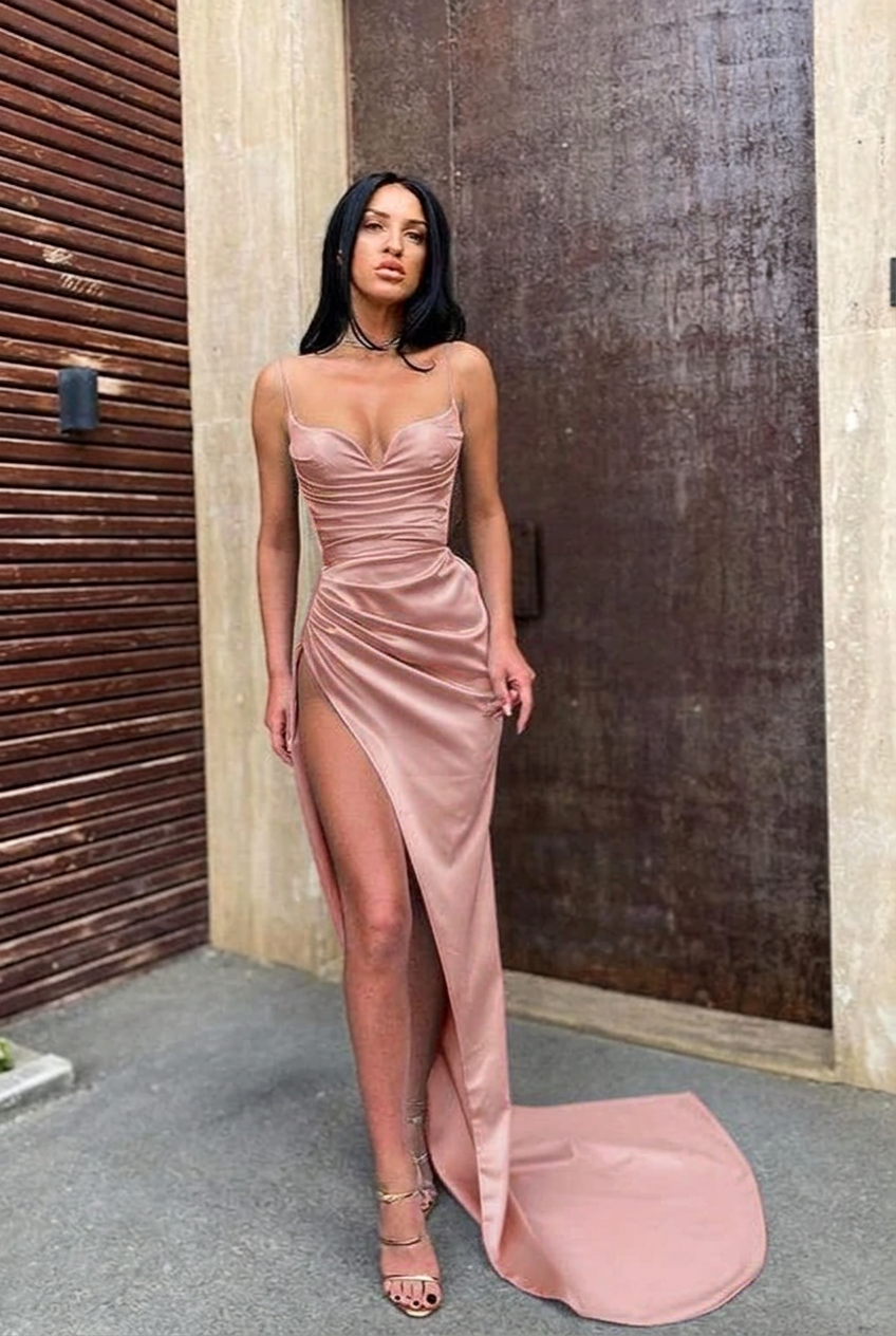 Dusty rose sweetheart split-front mermaid prom dress