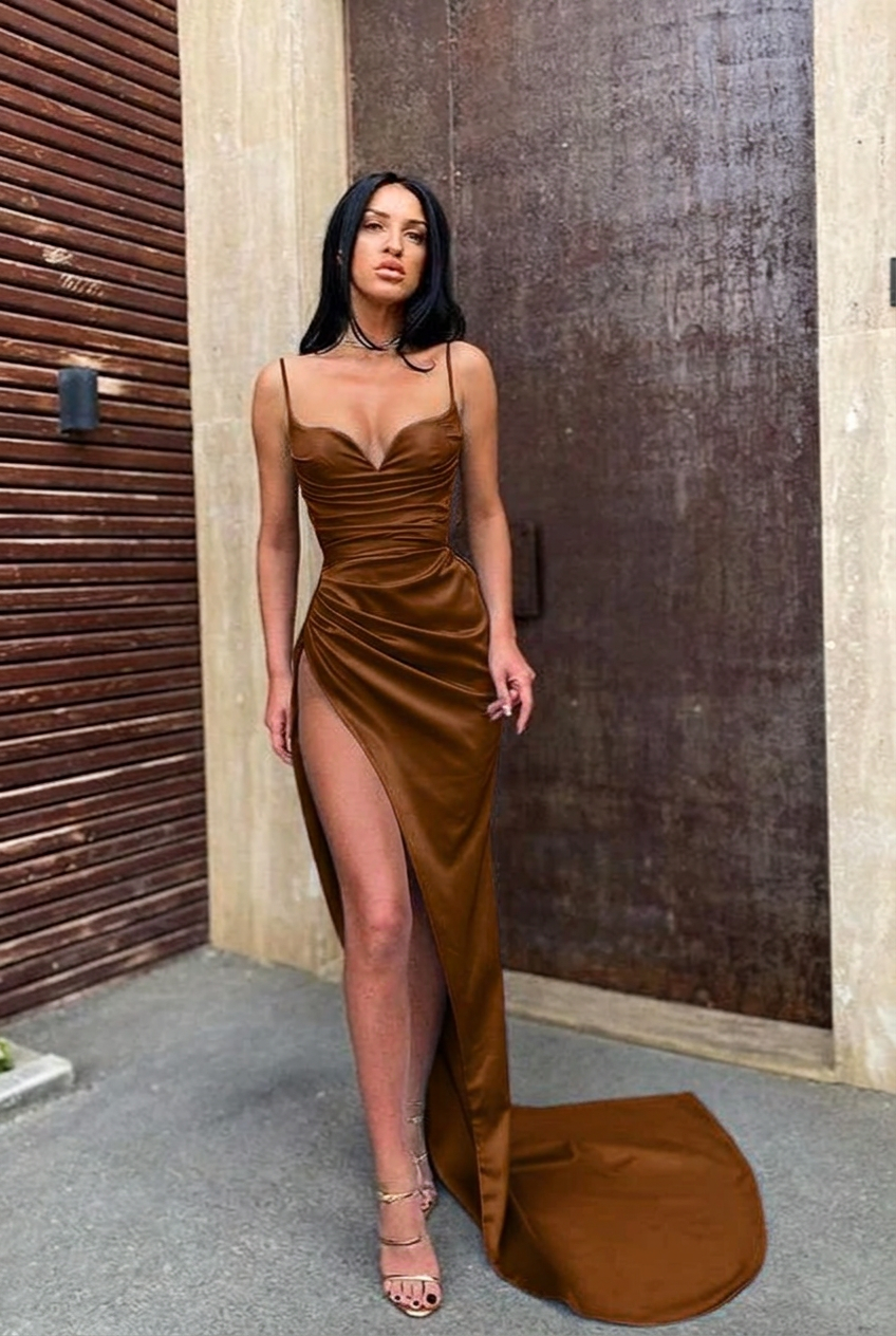 Chocolate sweetheart split-front mermaid prom dress