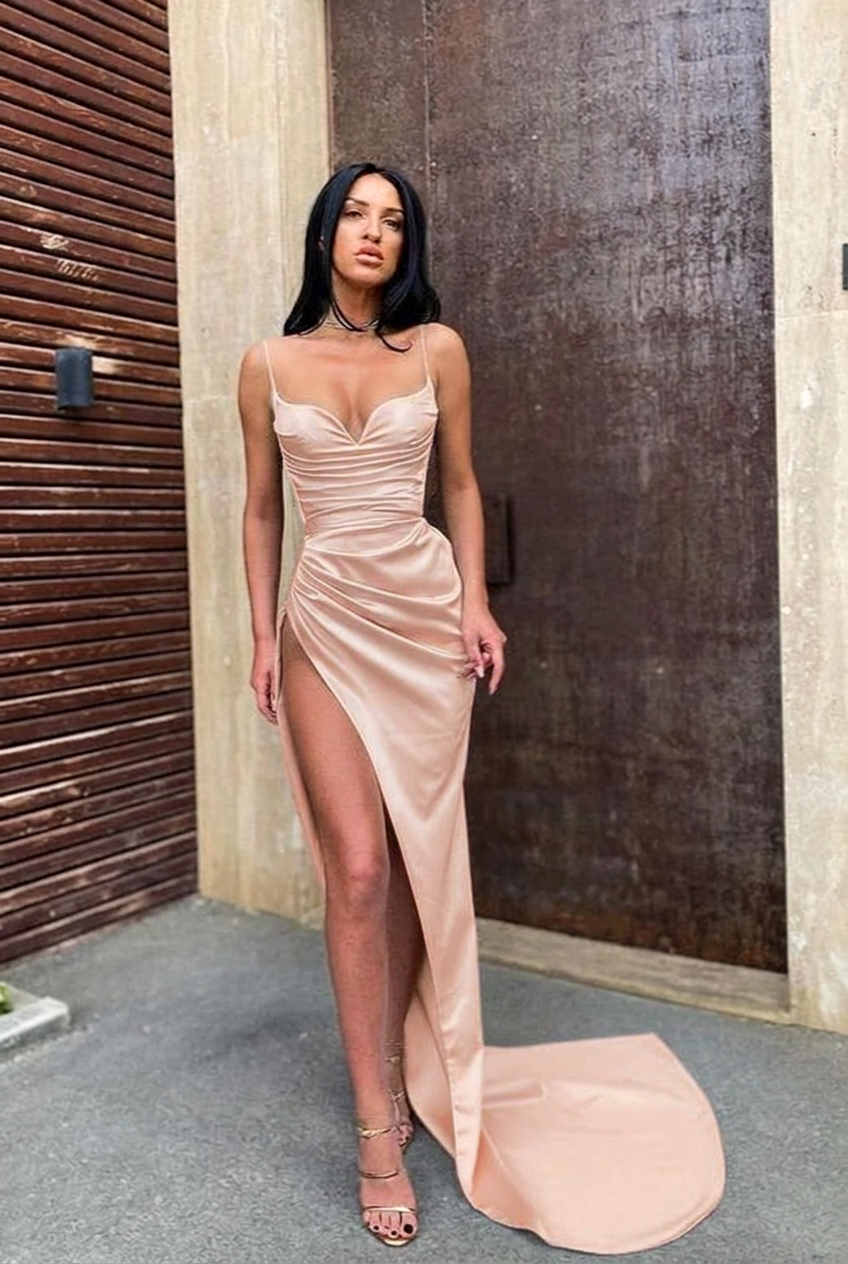 Pearl pink sweetheart split-front mermaid prom dress