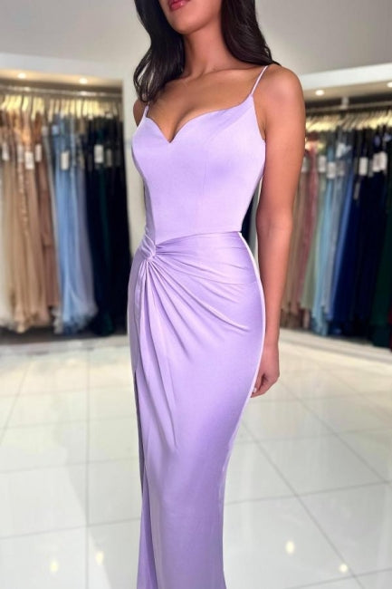 Sexy Long Lilac Simple Mermaid Spaghetti Straps Prom Evening Dresses