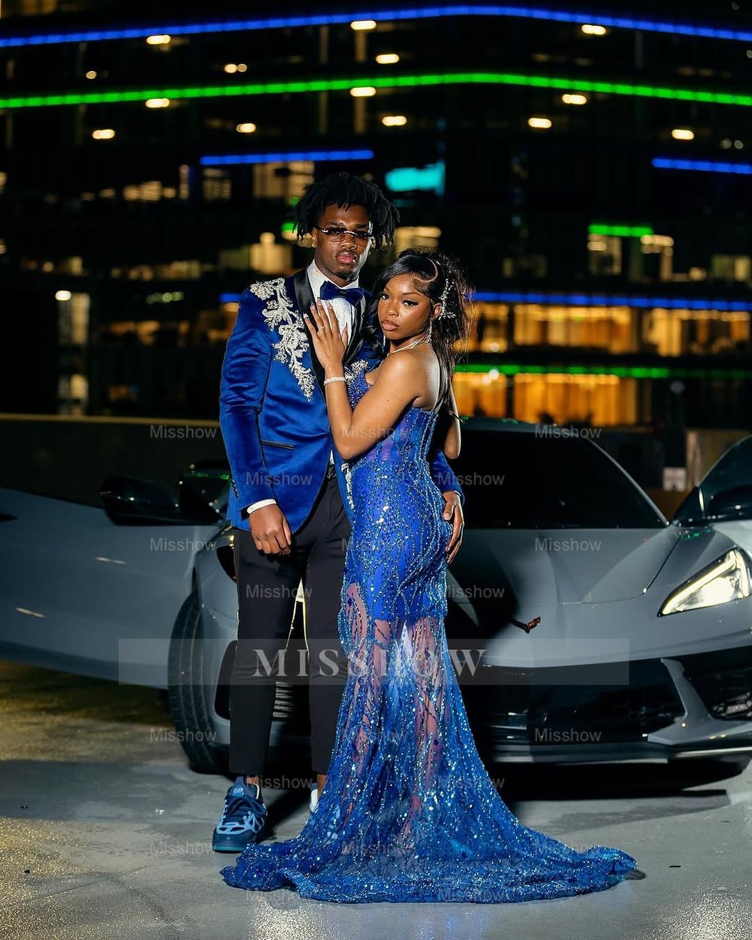 Sexy Long Royal Blue Sweetheart Sleeveless Mermaid Prom dress with Beadings and Slit