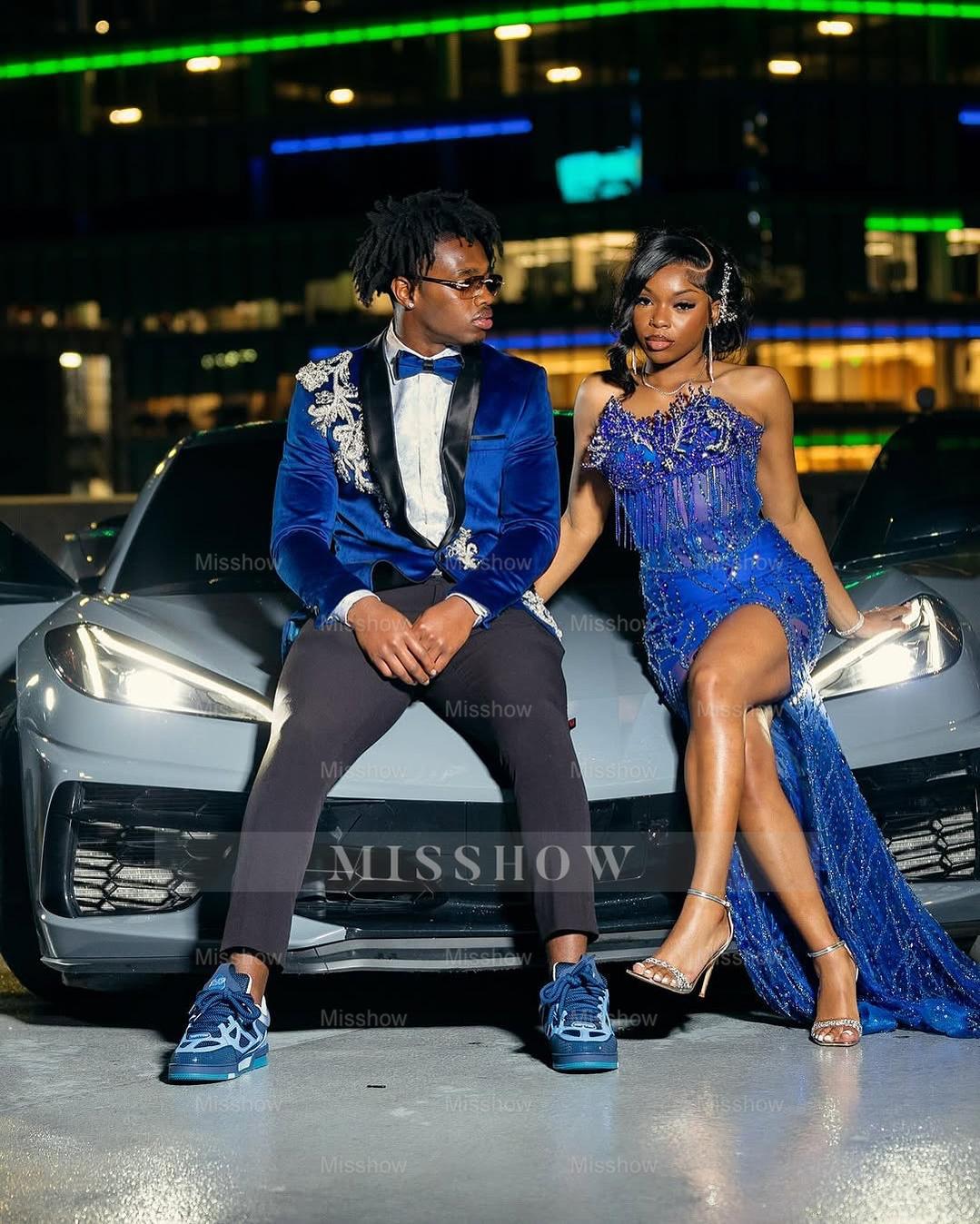 Sexy Long Royal Blue Sweetheart Sleeveless Mermaid Prom dress with Beadings and Slit