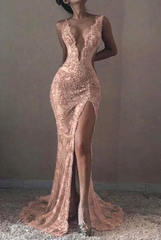 Pearl pink v-neck ruffled mermaid prom dress