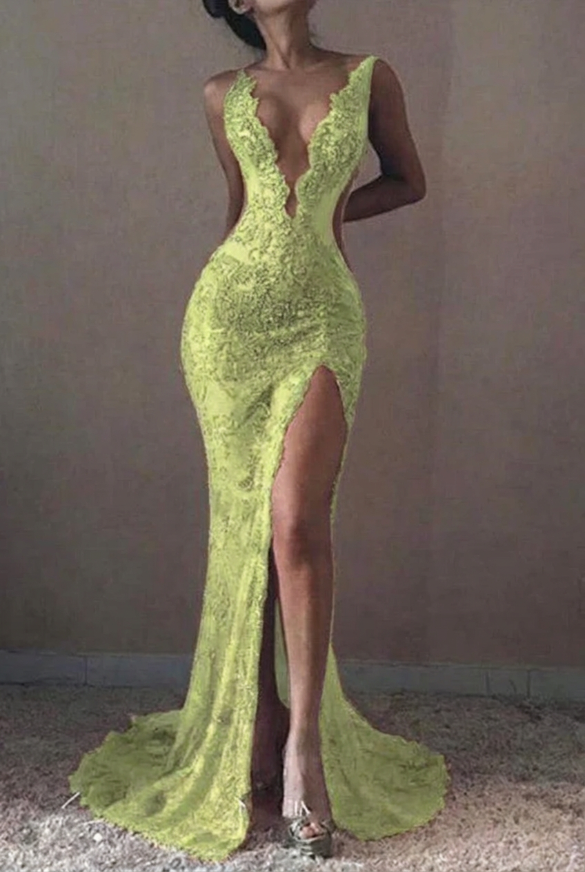 Sage v-neck ruffled mermaid prom dress
