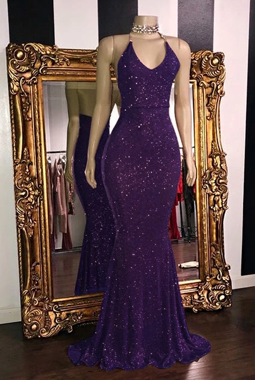 Regency halter glitter mermaid prom dress