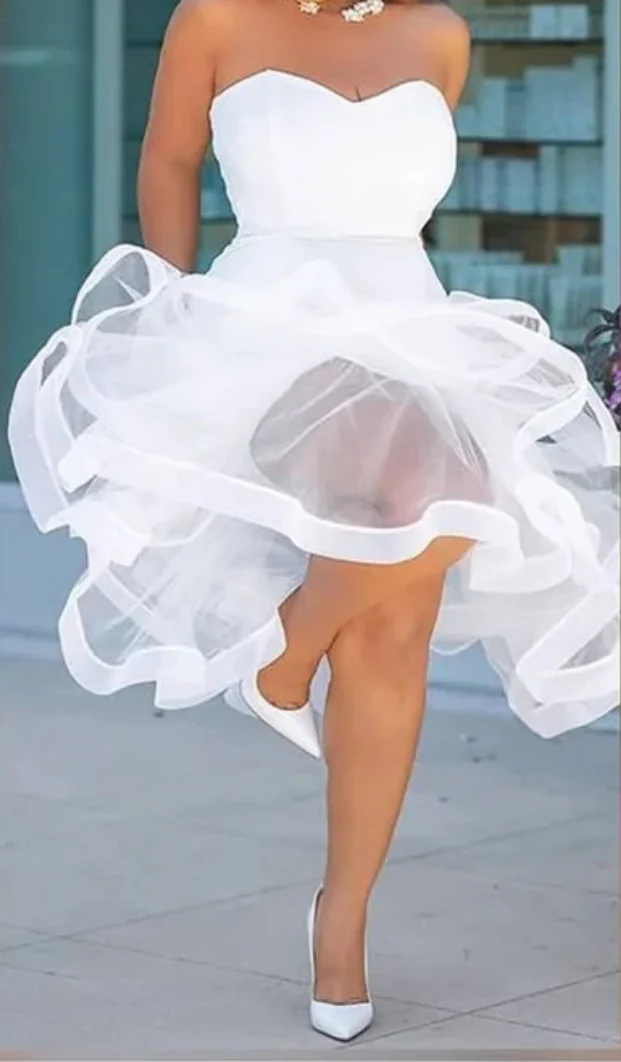 Sexy White Strapless Backless Mermaid Organza Sleeveless Bodycon Evening Dress