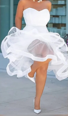 Sexy White Strapless Backless Mermaid Organza Sleeveless Bodycon Evening Dress